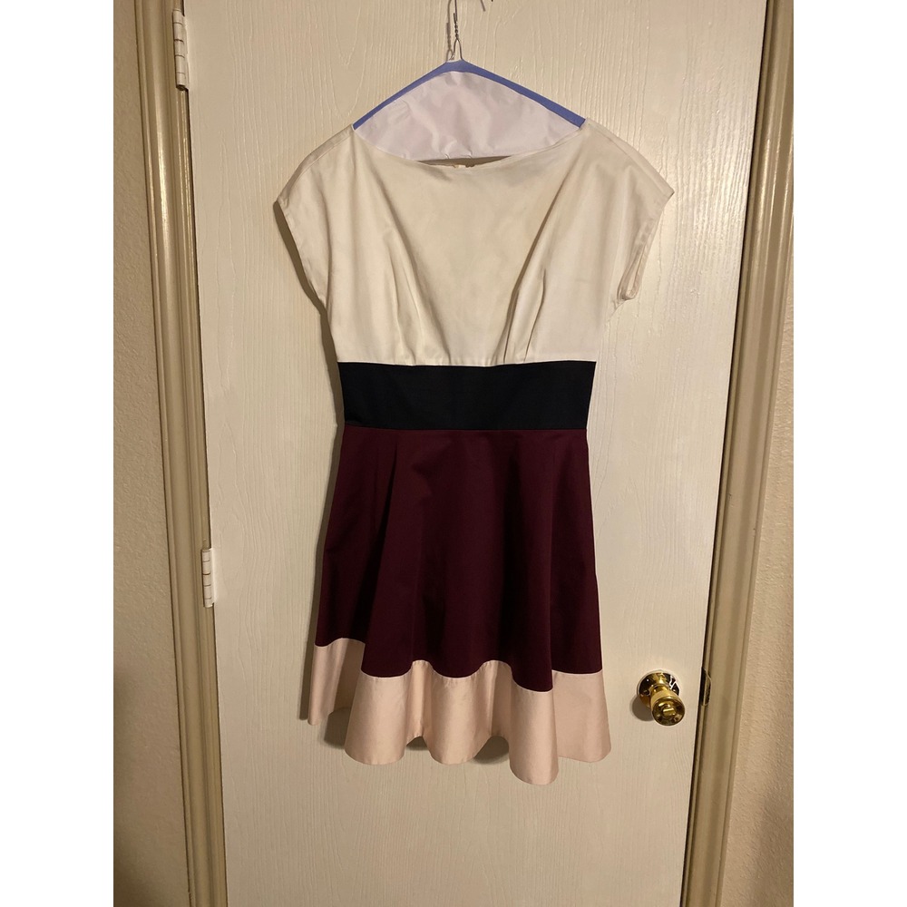Kate Spade New York Colorblock Fit and Flare Dress Burgundy Cream Navy Size 2
